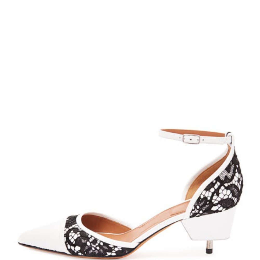 Givenchy White Black Lace Screw Heel Size 9.5